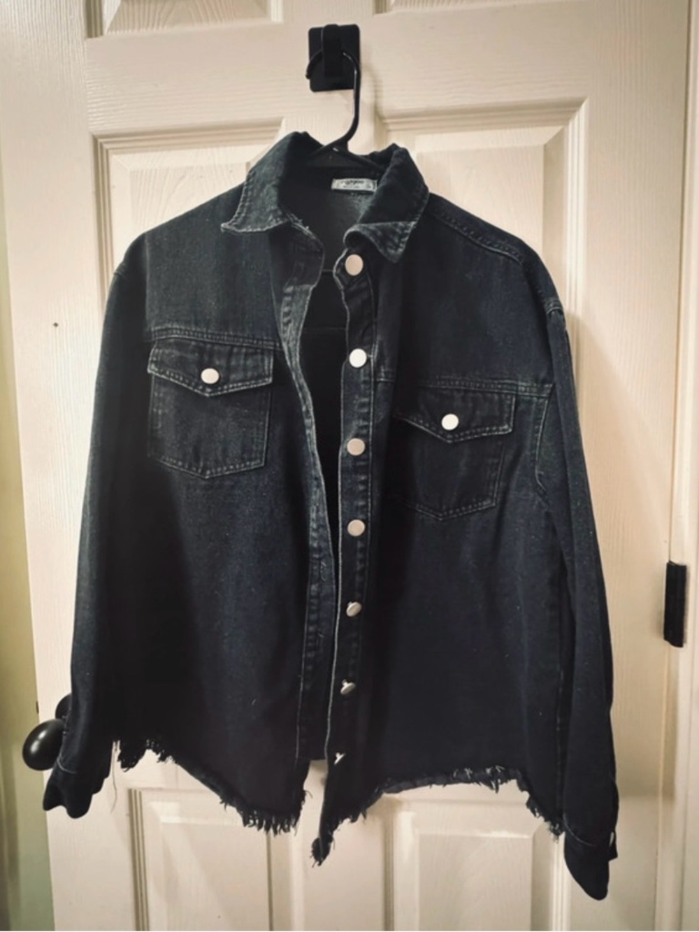 Black Distressed Button-Up Jacket - Picture 4 of 6